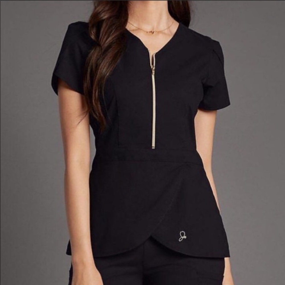 JAANUU - Original Tulip Scrub Top with Gold Zipper - Size S